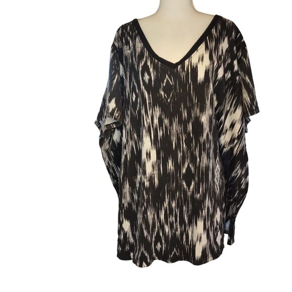 Roamans Womens Plus Size V-Neck Black & White Ikat Print Tunic Top X 34/36 - Picture 1 of 4
